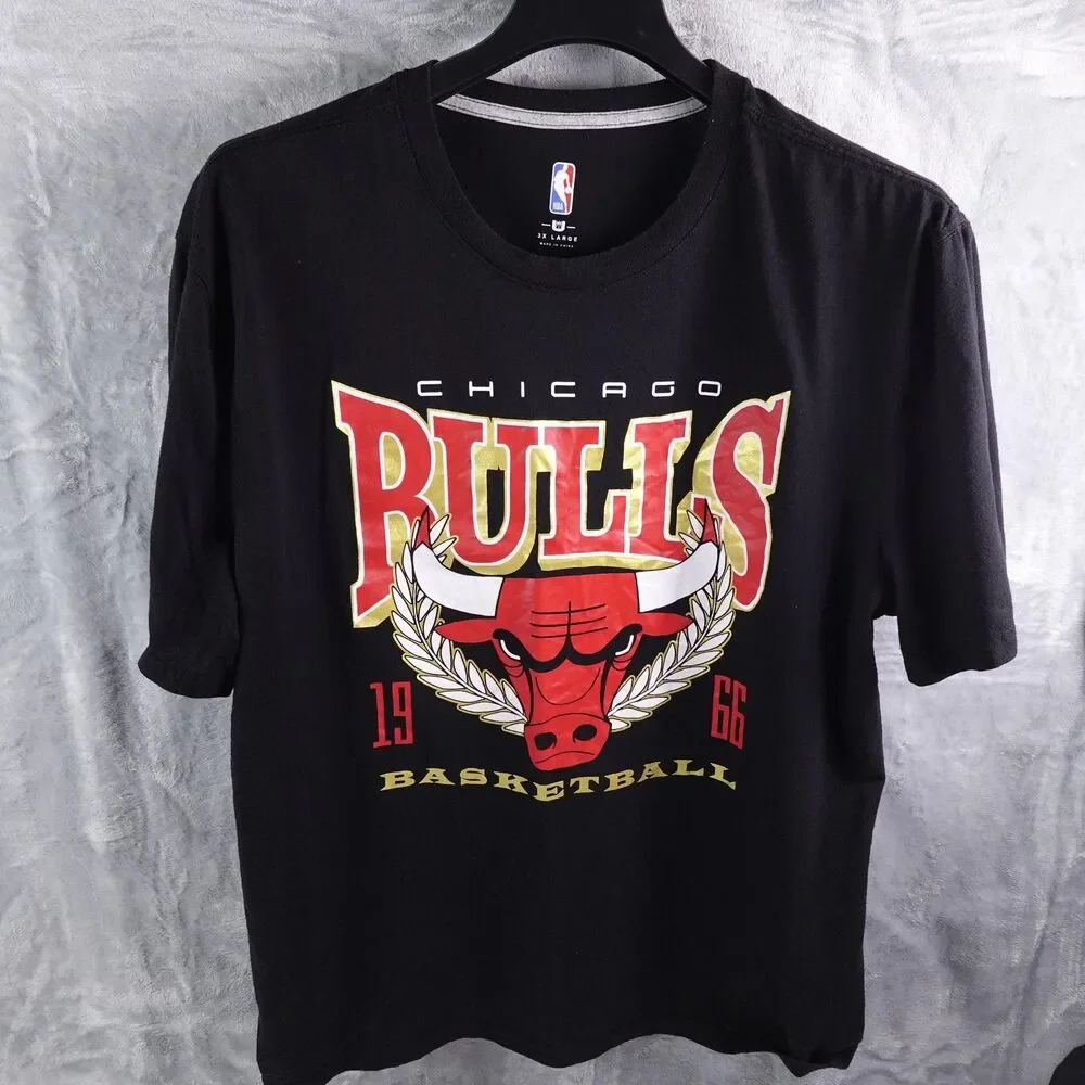 Chicago Bulls Shirt Mens 3XL Black NBA Basketball Graphic Tee 1966 Big Logo